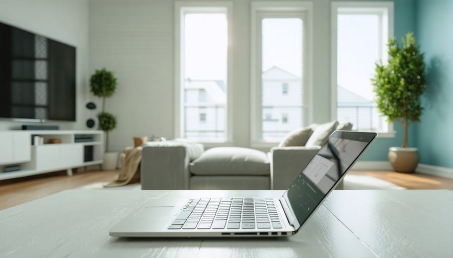 Homeowner researching financing options on laptop at kitchen table