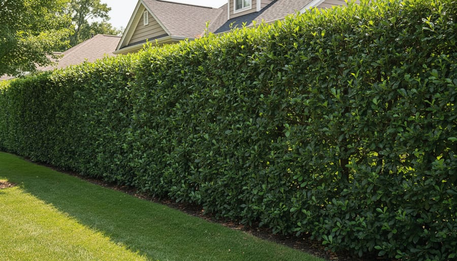 Dense shrub hedge bordering a residential property
