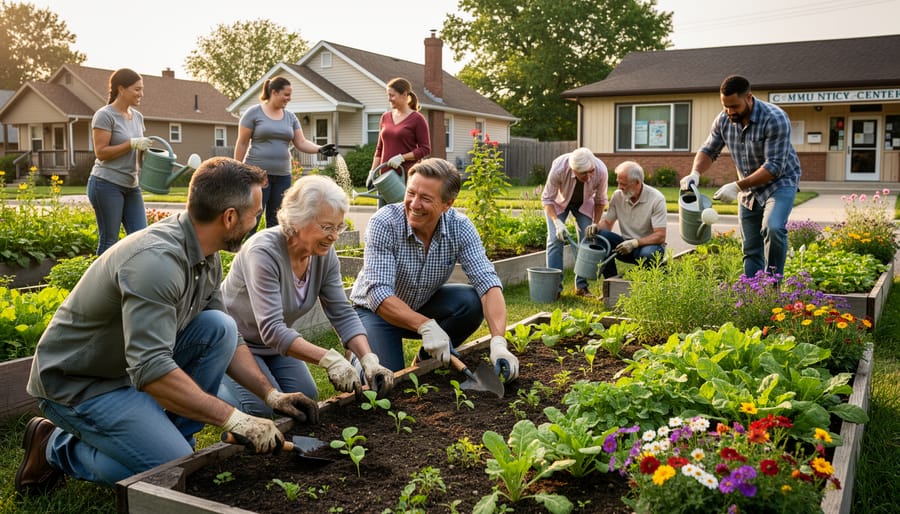 Close-up of a gardener placing a new plant into a residential garden bed